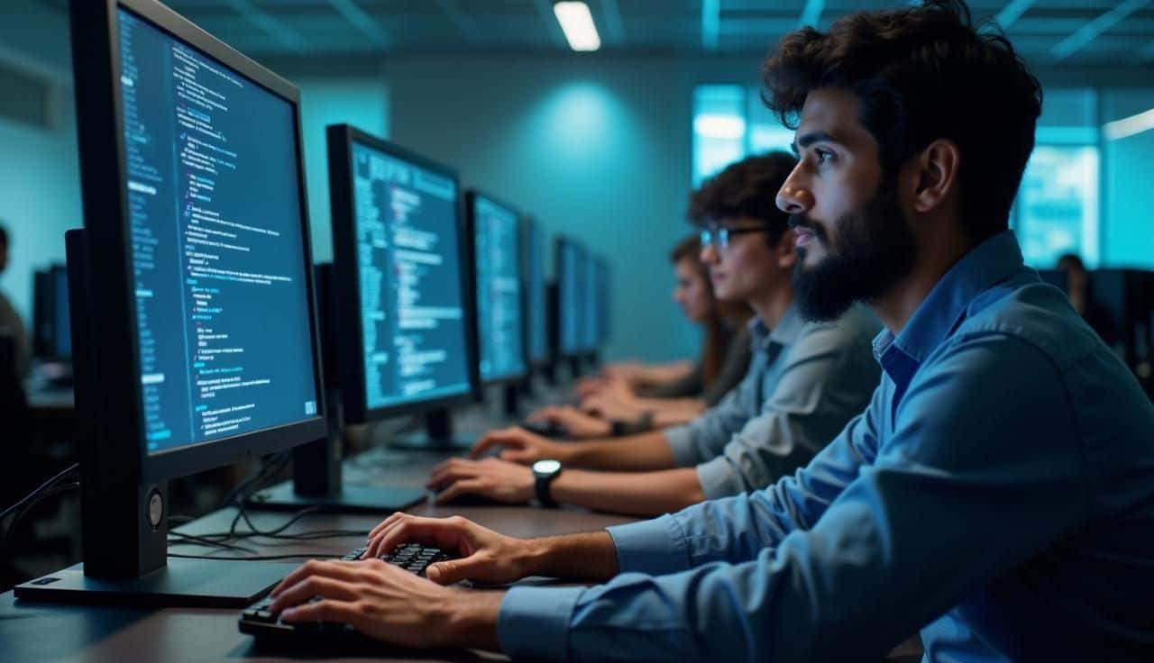 Students practicing IT skills at Nexson IT Academy computer lab in Hyderabad